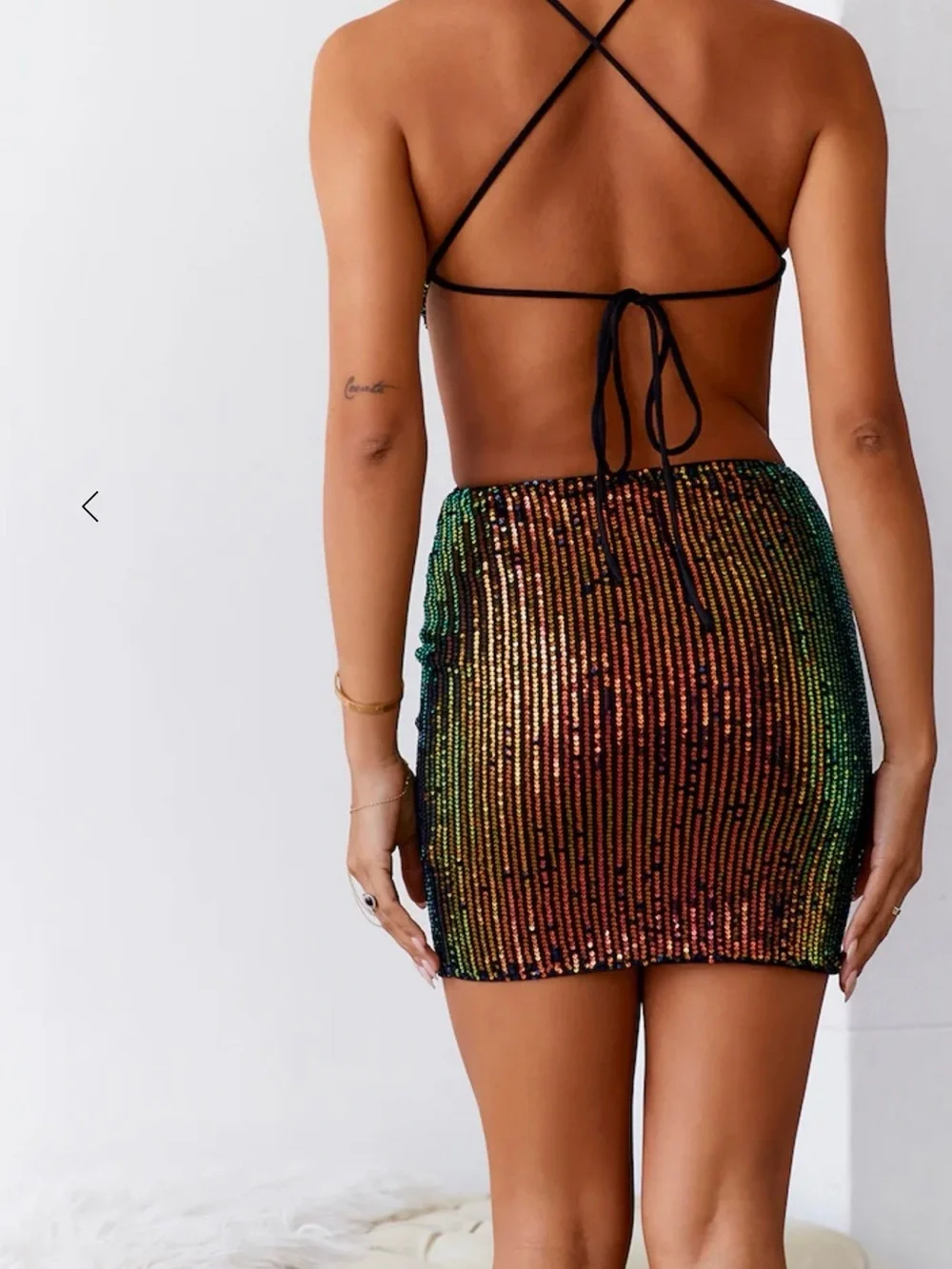 Hello Molly Iridescent Sequin Cutout Mini Dress - Black with Multicolor Sparkle